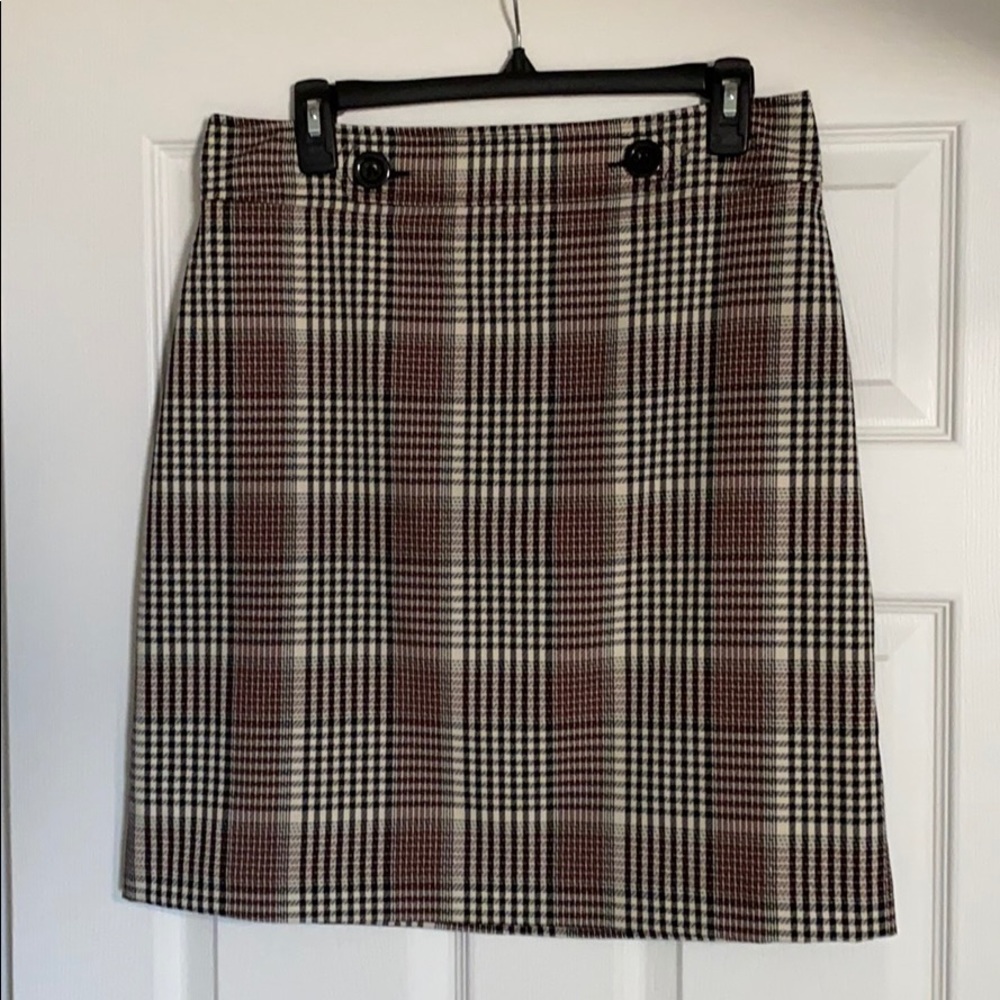 Ann Taylor Pink-Black-Cream Plaid Skirt